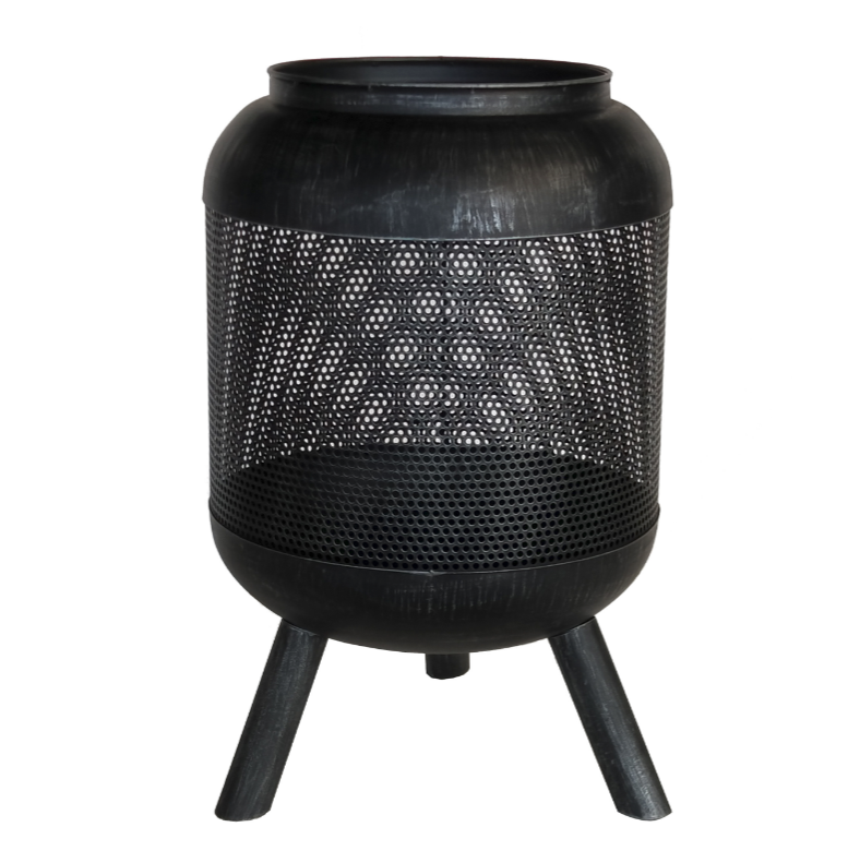 Fire Pit Steel Drum Black & Poker