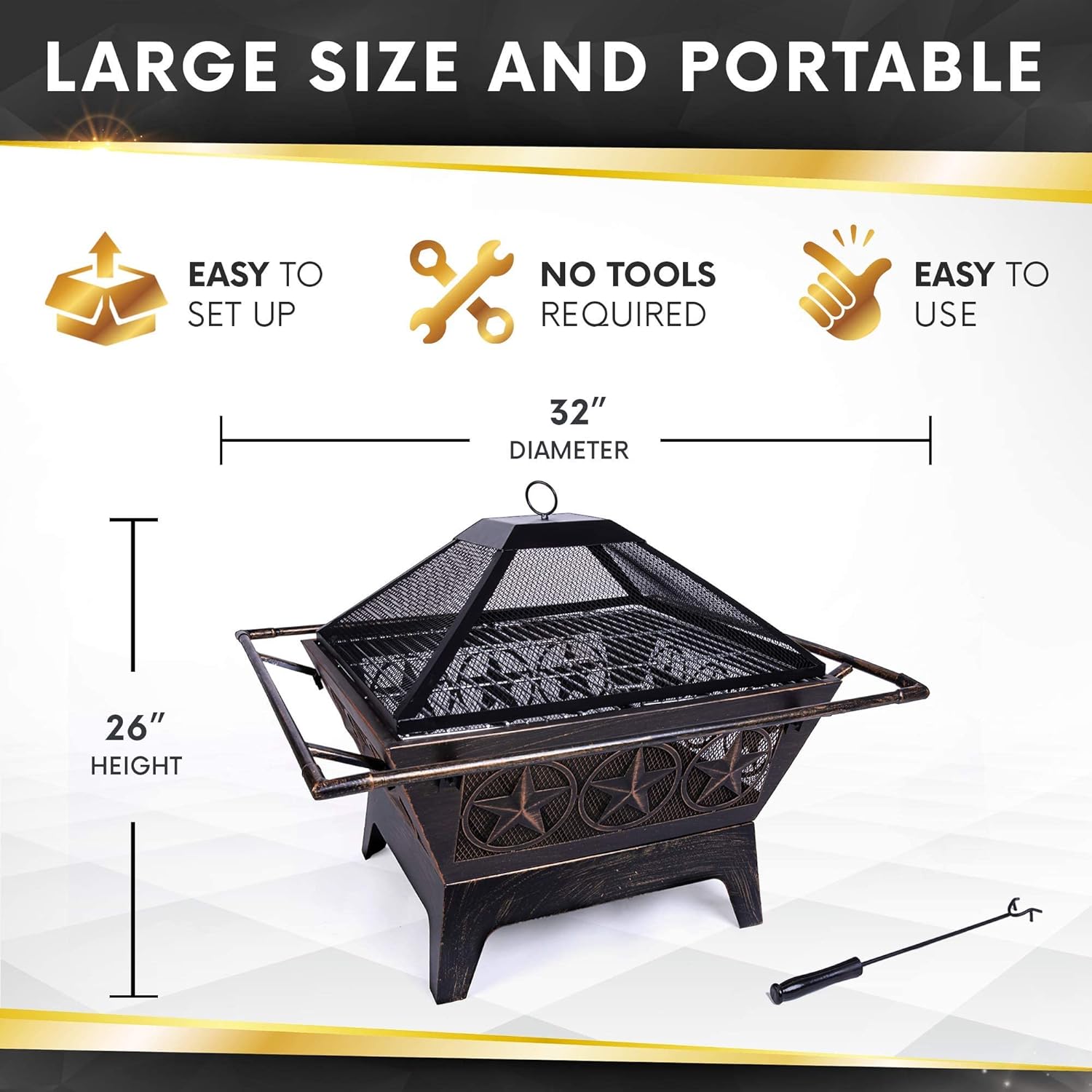 32″ Square Fire Pit with 24″ Bowl