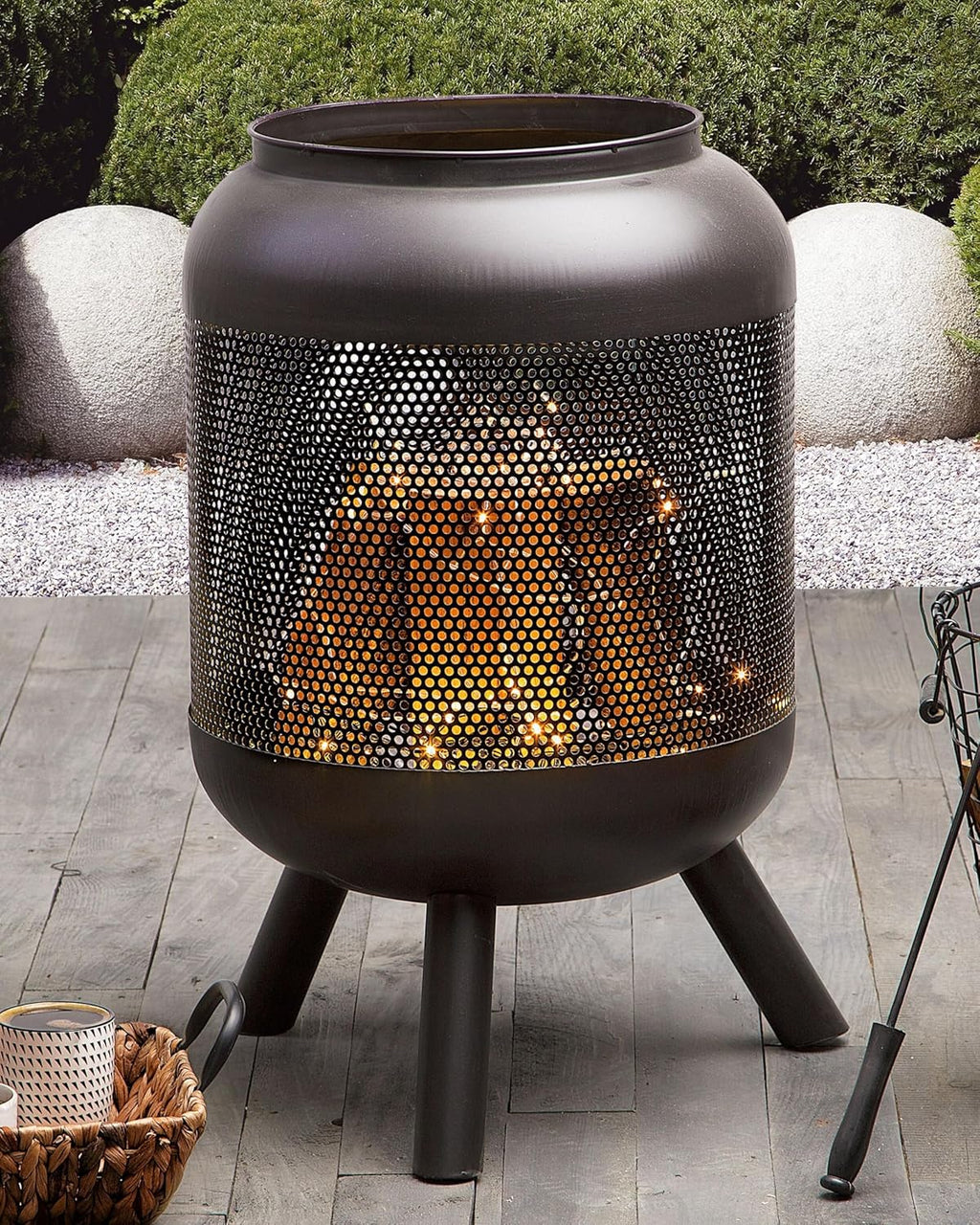 Fire Pit Steel Drum Black & Poker