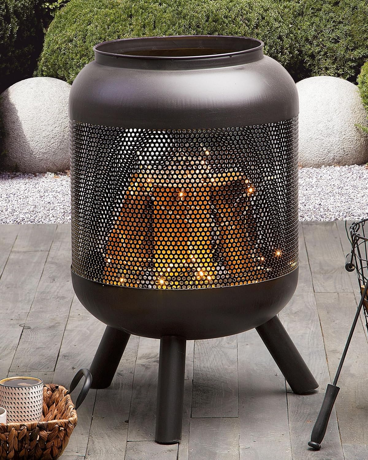 Fire Pit Steel Drum Black & Poker