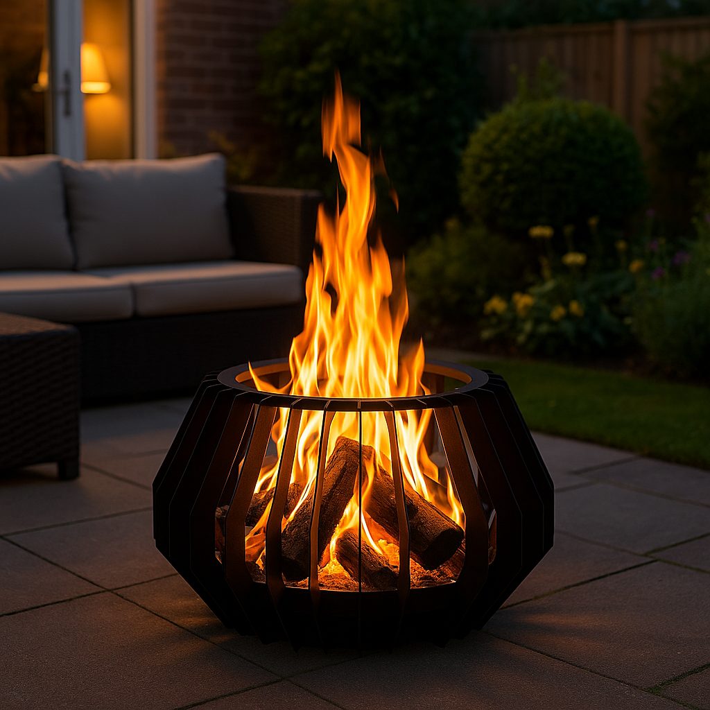 Black Modern Steel Fire Basket with Poker